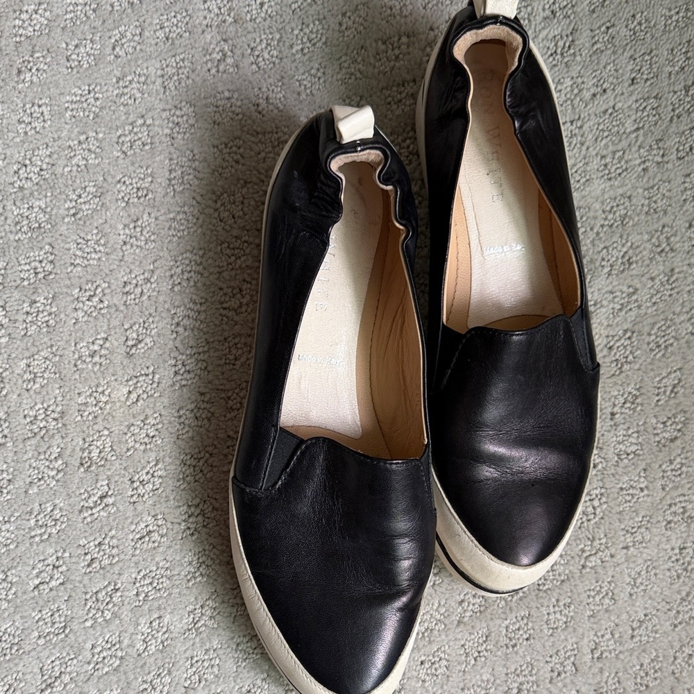 Women's Black Leather Slip-On Moccasins with Cream Sole